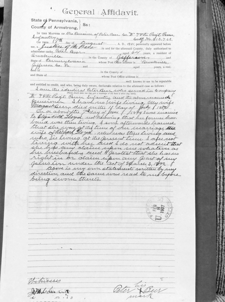 General Affidavit from Peter Beer dated 18 August 1901